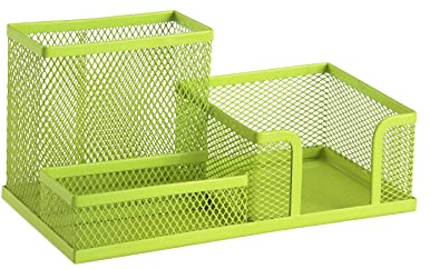 Leviatan Schreibtisch Organizer | Stiftehalter Schreibtisch Stifteköcher Tisch-Organizer aus Metall | Büroablage mit Zettelhalter Mesh | 205x103x98mm Limonenfarben