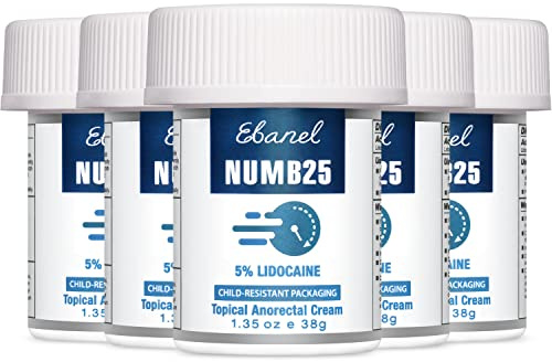 Ebanel 5% Lidocaine Numbing Cream, Pain Relief Cream Burn Itch Cream, 5-Pack Topical Anesthetic Lidocaine Cream Maximum Strength with Vitamin E for Local and Anorectal Uses, Hemorrhoid Treatment