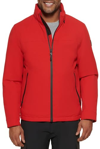 DKNY mens All ManÂ’s Lightweight Water Resistant With Zip Out Hood Transitional Jacket, Red Filled, Large US