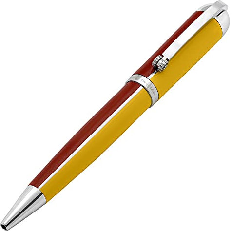 Xezo Visionary Medium Brass and Aluminum Ballpoint Pen, Hand Lacquered in Aspen Gold and Red Color. Numbered in Limited Edition of 500. Classic Art Deco Color Disposition, Retrofuturistic Body Style