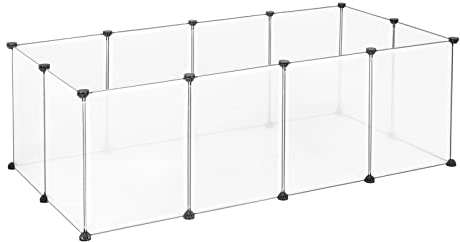 EUGAD Freigehege für Kaninchen, Meerschweinchen Gehege, Welpenauslauf Kleintiergehege, Freilaufgehege für Hasen, Verformbar und Erhöhbar 145x75x46cm, Transparent 35x45cm/Platte