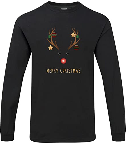 Hippowarehouse Funny Reindeer Christmas Baubles Unisex Long Sleeve t-Shirt