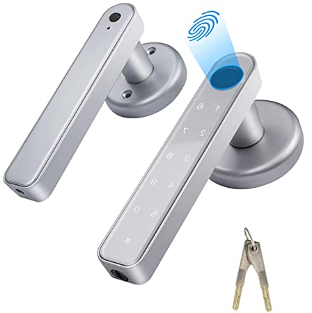 Fingerprint Door Lock Touchscreen Smart Biometric Door Lock Keyless Entry Front Door Knob with 50 Fingerprints, 100 Codes,Keypad Suitable for Home,Hotel,Office,Indoor Door Silver