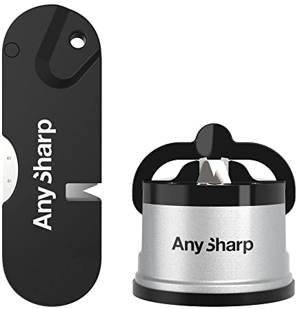 AnySharp Knife Sharpener Bundle, Sharpens Kitchen, Tactical, Hunting Knives, Safe, One-Handed, Portable, Fire Starter, Silver, One Size, ABS Material