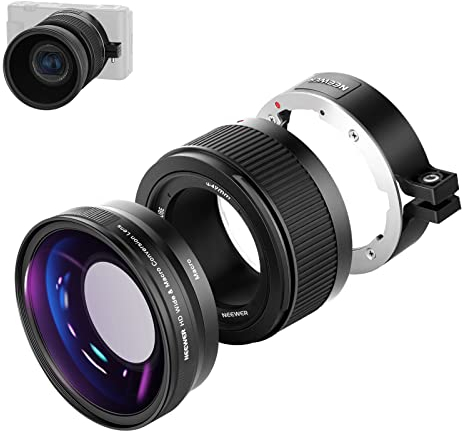 NEEWER Wide Angle Lens Compatible with Sony ZV1 Camera, 2 in 1 18 mm HD Wide Angle and 10x Macro Additional Lens with Extension Tube, Bayonet Lens Adapter, Cleaning Cloth (Black Frame)