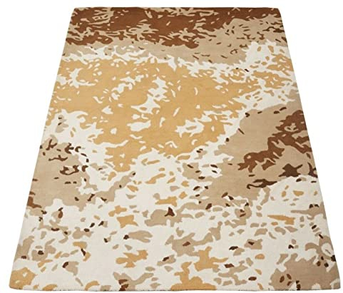 Teppich 100% Wolle Beige Gold Compatible with Braun 160X230 cm Orientteppich Handgetuftet HT402