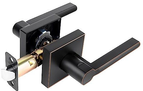 LOQRON Levier de porte sans clé carré robuste sans serrure réversible pour porte de couloir et placard, bronze huilé