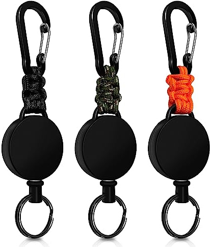 Wonwood_direct Portachiavi retrattile 3 pezzi, porta badge retrattile filo acciaio, portachiavi allungabile badge holder per insegnante, medico, infermiere (nero+arancio+verde)