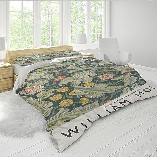 FEIPUHOME Art Blumen- und botanische 3D-gedruckte Bettbezugssets Rustikale grüne Pflanze William Morris Polyester-Bettwäsche-Set für Mädchen Kinderbett 260x220cm