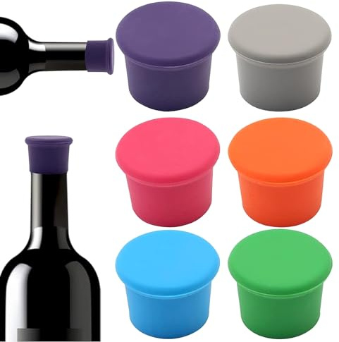 Bottle Caps for Wine Bottle,6PCS Silicone Wine Stoppers,Reusable Wine and Beer Sealer Covers, Vacuum Champagne Stopper for Wine, Champagne, Beer, Carbonated Drinks,6-Colour