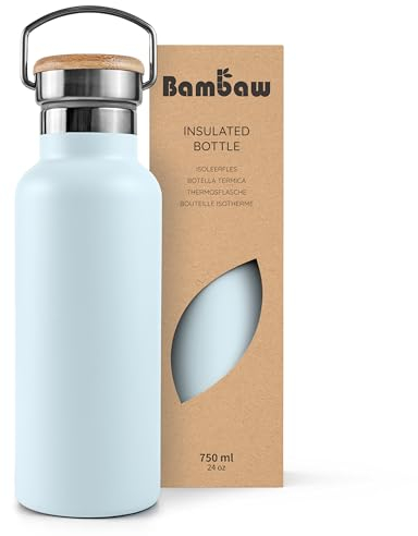 Bambaw Isolierte Vakuum-Wasserflasche 750 ml - Hellblau, Edelstahl, auslaufsicher, Wanderflasche