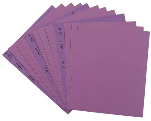 Schleifpapier, 10 Stück, Körnung 180, nass und trocken, 22,9 x 27,9 cm, weißes geschmolzenes Aluminiumoxid-Schleifpapier, feines Schleifpapier für Holzmöbel-Finish, Metallschleifen,