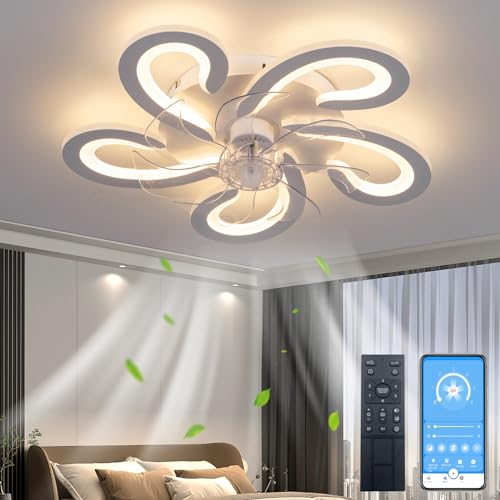 OMGPFR 54CM Deckenventilator mit Beleuchtung und Fernbedienung Dimmbar, LED 72W Dimmbar Ventilator Deckenleuchte für Wohnbereich Schlafzimmer Esszimmer Licht, Weiß