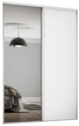 SPACEPRO Sliding Door Wardrobe with Mirror, 2 Door Wardrobe with Shelves, White Modern Closet, Large Bedroom Sliding Panel & Mirror BSEN12600 – Ideal for 2260mm x 1185mm opening
