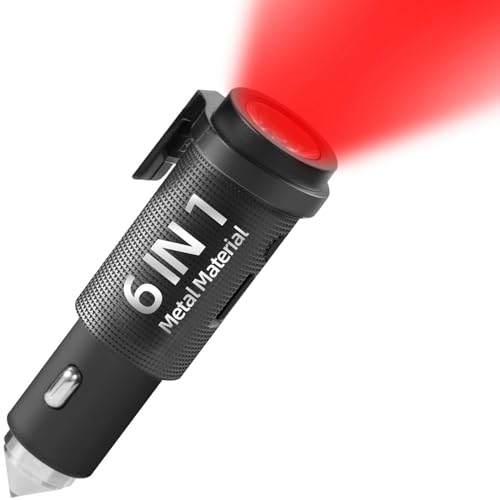 Bil fönsterbrytare, verktyg för fönsterbrytare, säkerhetsbältesklippare, mini metallsäker hammare, bil, fönster, kross, 6-i-1 bilnödsituationssats inklusive 18 W USB-billaddare och 3-färgade LED