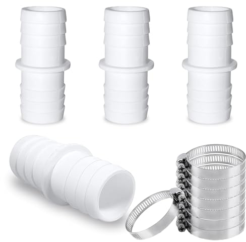 RCYHCY 4 Stück Schlauchverbinder 38mm, Pool Schlauchadapter mit 8 Stück Edelstahl Schlauchschellen, Doppelschlauchtülle, Pool Schlauchadapter, für Garten und Schwimmbadschläuche