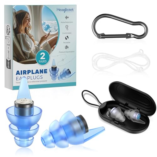Hearprotek Tappi Orecchie Aereo, 2 Paia 24db Tappi Riutilizzabili Regola la Pressione, Antirumore Accessori Viaggio per Adolescenti, Adulti con Orecchio Piccolo(Taglia S&M)