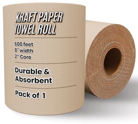 Restaurantware - Rollo de toalla de papel de 600 pies x 1 rollo de toalla de papel de 8 pulgadas de ancho, rollo de toalla de mano de 1 capa, dispensador universal de 2 pulgadas, núcleo duro, alta