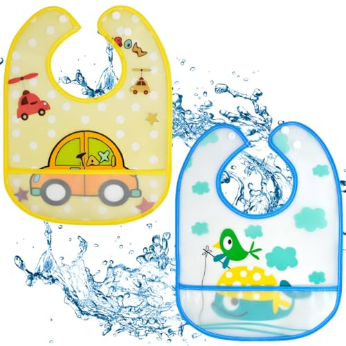 2pcs Baberos Silicona Bebé Impermeables Flexible Suave Ajustable para Niño Unisex
