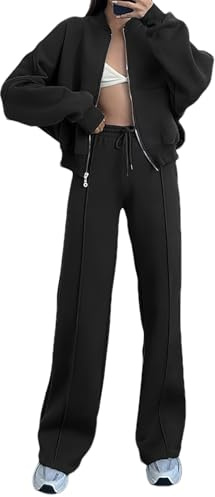 amropi Tuta da Donna Giacca con Cerniera e Pantaloni Jogging Tute 2 Pezzi Sportivo Completo Nero, M