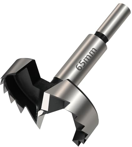 Vearter 65mm Forstner Drill Bit, High Carbon Steel Multi-Tooth Woodworking Tools Forstner Bits with Round Shank, Hinge Drill Bit for Solid Wood, MDF, Plastic, Particleboard, Plywood