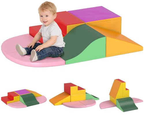 HOMCOM 6 XXL-Schaumstoffbausteine für Kinder Motorikmodule - Lernspielzeug - Motorikparcours Kind zertifiziert Normen EN71-1-2-3 Hindernis EPE-Schaumstoff Kunststoffbeschichtung