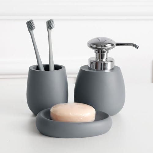 CCKUHN 6-teiliges Badezimmer-Zubehörset aus Keramik und Marmor mit Seifenspender, Tablett, Zahnbürstenhalter, Badezimmerbecher, Seifenschale, Schwarz, Einheitsgröße (Weiß, Einheitsgröße)