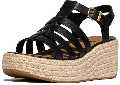 FitFlop Femme Platfforms Espadrille Leather Fisherman Wedge Sandals cale, Noir, 39 EU