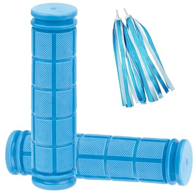 Bike Handlebar Grips with Tassel Streamers, Non-Slip Soft Rubber Bicycle Grips for Kids Girls Boys, MTB BMX Scooter Mountain Bike Bicycle Replacement Parts (Sky Blue)