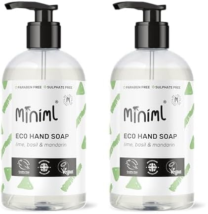 Miniml Hand Soap Wash Liquid 500ml - Lime, Basil & Mandarin Infused Eco Friendly Hand Washing Liquid Gel for Soft and Sensitive Skin Care - 100% Vegan & Cruelty Free (Pack of 2)