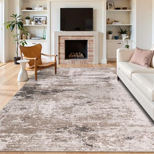 Cekene Abstrakt Großer Teppich Wohnzimmer 200x300cm Waschbarer Teppich Schlafzimmer Kurzflor Niedriges Profil Bodenteppich Matte für Wohnzimmer Esszimmer Büro Küche Spielzimmer(Taupe)