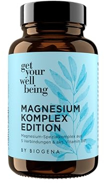 get your wellbeing by BIOGENA - Magnesium 5-fach Komplex, 60 Kapseln | Nahrungsergänzungsmittel, aktiviertes Vitamin B6, für Nerven, Muskeln & Energie, vegan, konservierungsstofffrei
