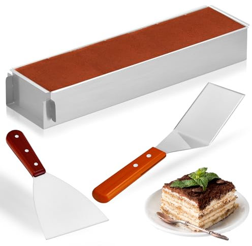 PCXWTLN Molde Rectangular de 6 cm de Alto, Acero Inoxidable, Marco de Horneado, Rectangular, Ajustable, Molde de Tiramisú, con 2 Espátulas para Preparación de Tartas, Tostadas, Panes, Hornear