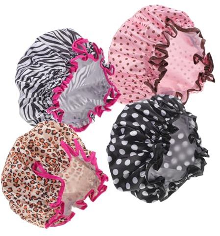 WRITWAA 4pcs Double Layer Shower Caps for Women Adults Reusable Bathing Hats Hair Protection Use in Shower Kitchen
