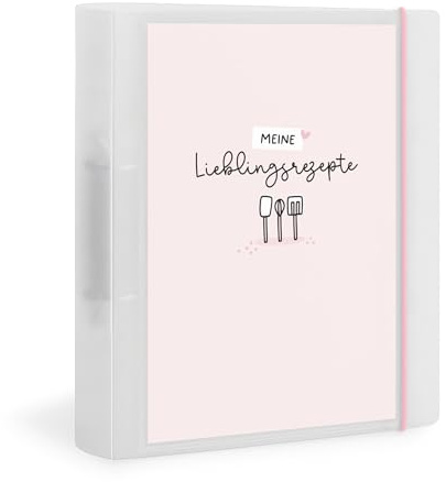 Flexibook Rezeptordner A4, Meine Lieblingsrezepte, Rosa, mit D-Ring-Mechanik, Gummizug
