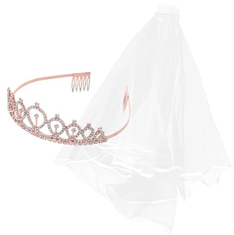 SAFIGLE 2 Stück Braut Haarreifen mit Schleier Teiliges Krone Accessoire für Hochzeiten Junggesellenabschiede und Feste Damen Haaraccessoires Roségold für Braut und Brautjungfer