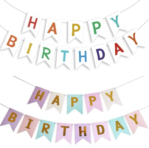 GHPKOTW 2 Happy Birthday Guirnalda, Banderola Feliz Cumpleaños, Pancarta Feliz Cumpleaños, Decoración Cumpleaños, para Adultos Y Niños