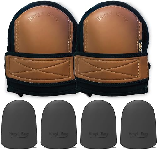 Hmyl Easy Super Soft Leather Knee Pads for Work With Extra Two Pairs of Liners, Shorts Available, Replaceable Inner Cushion Knee Pads for Construction, Garden, Clean, Floor and Garage – Beige for Man