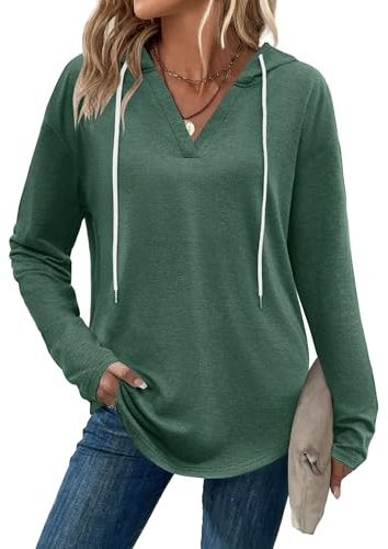 Zeagoo Womens Sweatshirt Long Sleeve Lightweight Hooded Hoodies Shirts Spring Tops for Women 2025 Green S