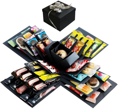 üBerraschungsbox Geburtstag 5-Lagig – Diy Surprise Box Explosion, Explosionsbox Schwarz，Explosionsbox Bastelset Valentinstag Hochzeitstag
