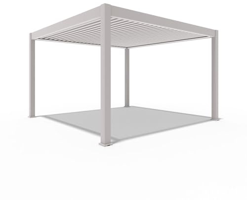 Weide Deluxe Plus Pavillon 4x4 m stabil aus Aluminium - Pergola freistehend mit elektr. verstellbar Lamellendach - Garten Sonnenschutz - Wetterbeständig wasserdicht - Grillpavillon Ivory Sand