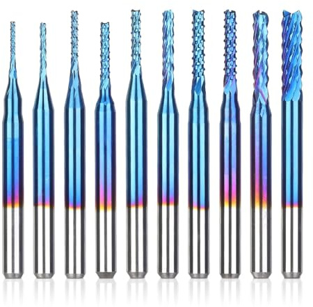 CYTGOUPER 10 Stück 0,8–3,175 mm CNC Fräser, Hochfeste Wolframstahl Schaftfräser für Edelstahl, Präzisions Fräserhub mit Aufbewahrungsbox zum Gravieren, Schneiden und Fräsen