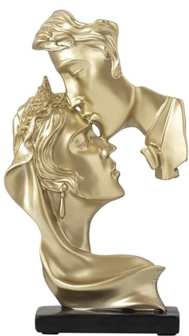 Tomotato Scultura Resina Coppia Bacio, Decorazione Casa Design Elegante Statua Amanti, Figura Decorativa per Interni Moderni, Ideale per Camera da Letto Soggiorno Tavolo Ingresso, An (d'oro)