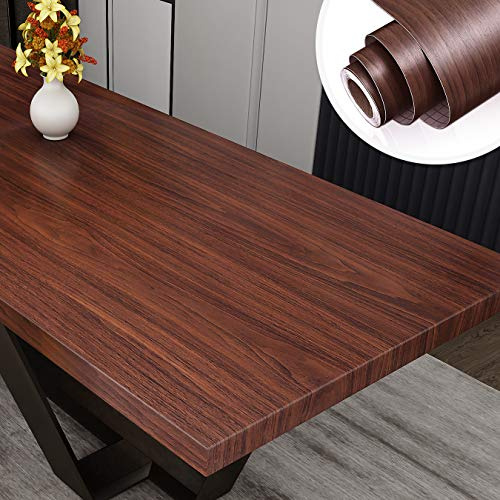 Yenhome Papel Adhesivo para Muebles Madera Oscura 60x300cm Nogal Vinilo Madera Oscura Adhesivo per Cucina Encimera Rotolo Papel Pintado Autoadhesivo Marron Oscuro para Muebles Baño Cucina Oficina