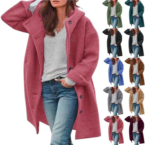 Angxiwan jacken Winterjacke Lang Teddyjacke Warm Fleecejacke Teddyfleece Jacke Winter Jacket for Women Outdoor PlüSchjacke mit Kapuze Lodenmantel Wollmantel hausmantel damen