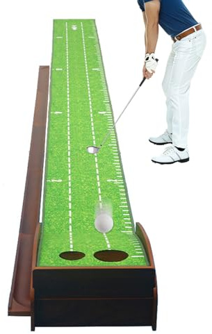 Green Da Putting | Costruzione In Legno Massello Con Doppie Buche Per Attrezzatura Di Pratica Golf,Tappeto Da Golf Con Indicatori Di Distanza | Per Uomini Donne Adulti Per Esterno Cortile Giardino Cas