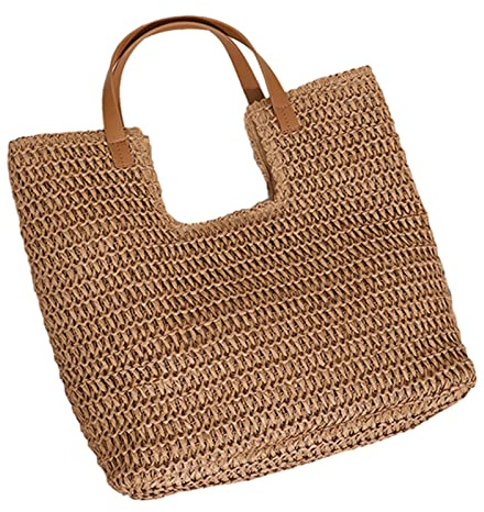YROHGKPN Bolso de mano para mujer de gran capacidad, bolso de mano para playa, moda de paja, hombro tejido para mujer, vacaciones, bolsa de transporte a juego para mujeres, gran capacidad, hombro