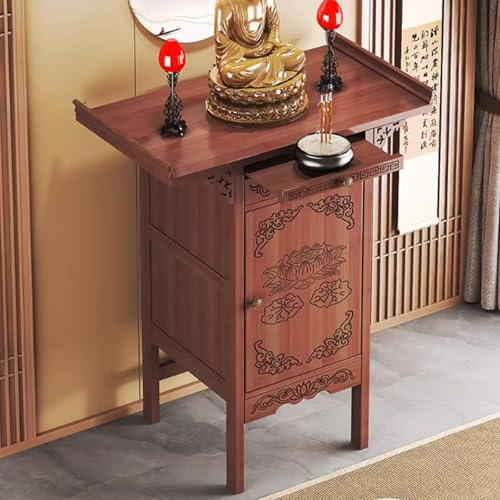 Persönlicher buddhistischer Altartisch, Meditationstisch mit Stauraum, Schrank im chinesischen Stil, Bambus-Schreinsockel, Familiengebetsraum, Zubehör für h Light Brown 50*40*100cm/19.7*15.7*39.4inch