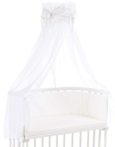 babybay Himmel Organic Cotton mit Schleife passend für die Modelle Original, Maxi, Boxspring, Comfort, Comfort Plus und Midi, weiß Glitzersterne silber