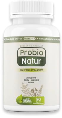 Natur Fusion Probio Natur | Probiótico y Prebiótico Intestinal | Cepas Probióticas vivas 60 mil millones UFC con Inulina, Manzanilla y Jengibre | Mejora la flora intestinal y aumenta las defensas 90u